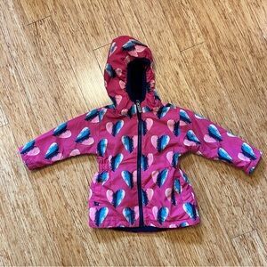 Hatley Terry Lined Hooded Blue Jacket, pink and blue, hearts, toddler size 3